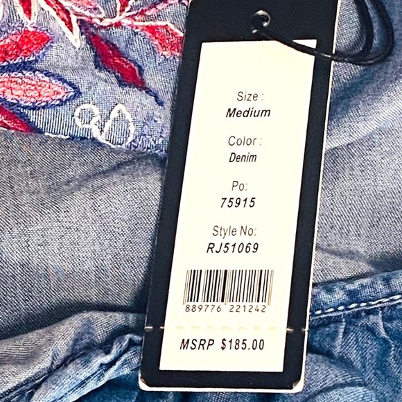 Romeo + Juliet Couture NEW Floral Embroidered Chambray Denim Mini Dress Sz Med - Picture 8 of 9